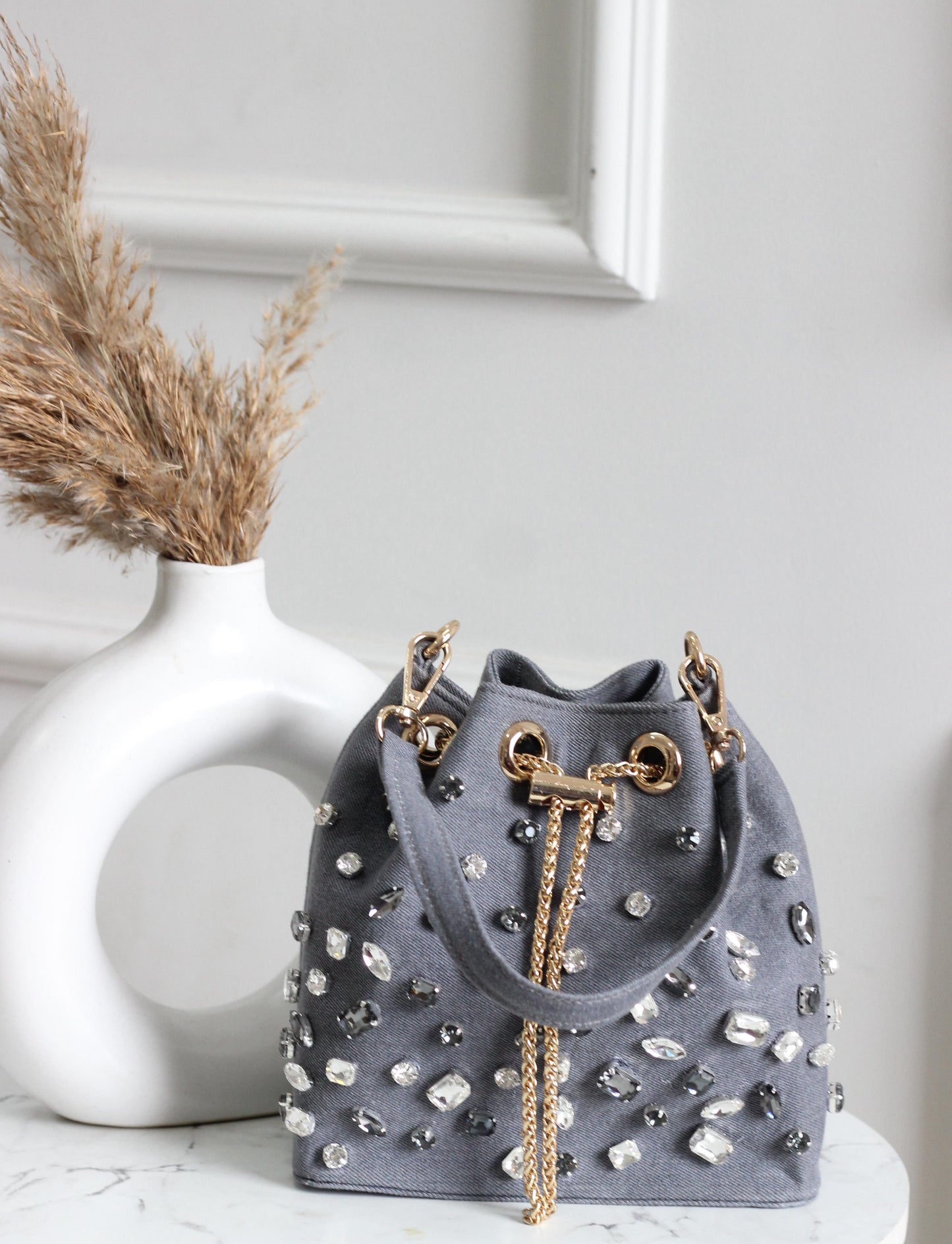 Stone-Embellished Bucket Bags