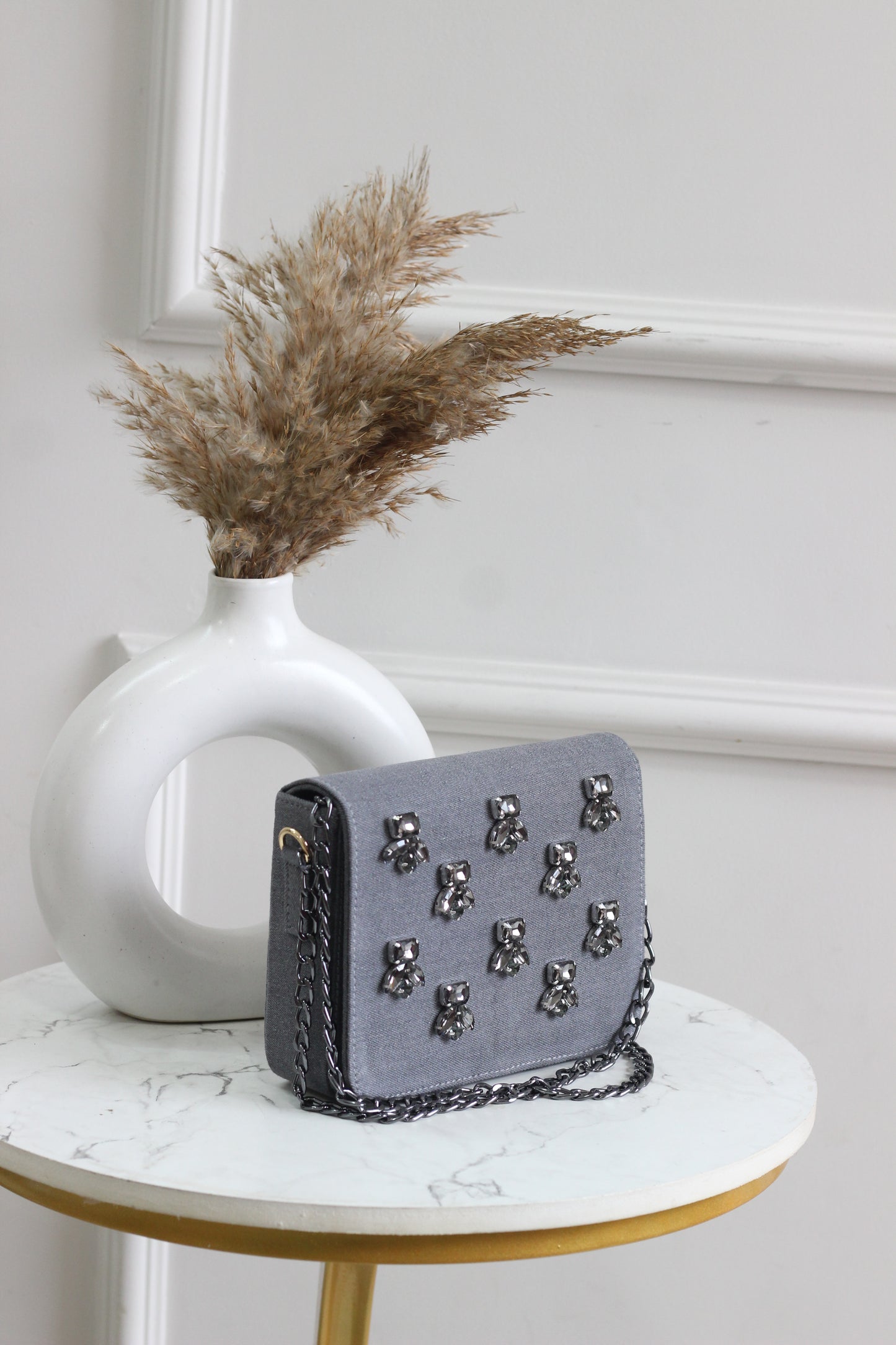 Crystal Dragonfly Denim Flap Bag
