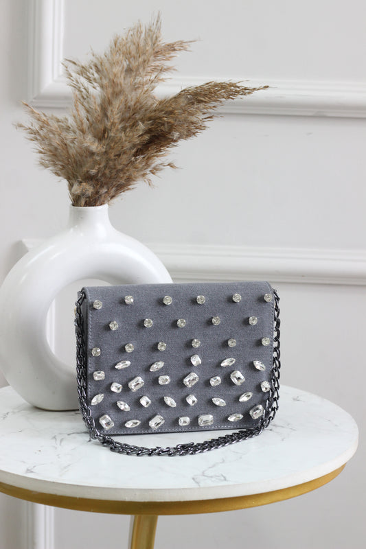 Midnight Sparkle Denim Flap Bag