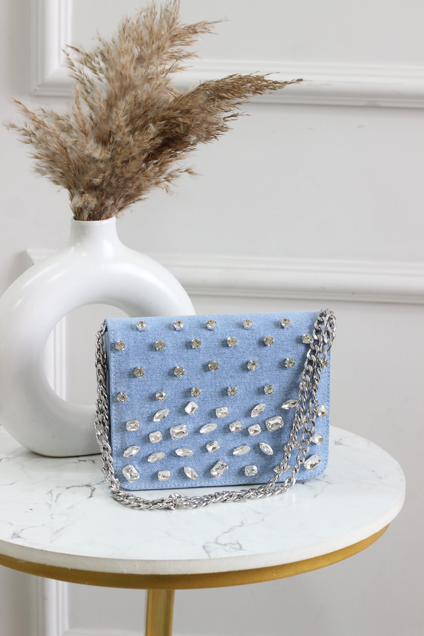 Midnight Sparkle Denim Flap Bag