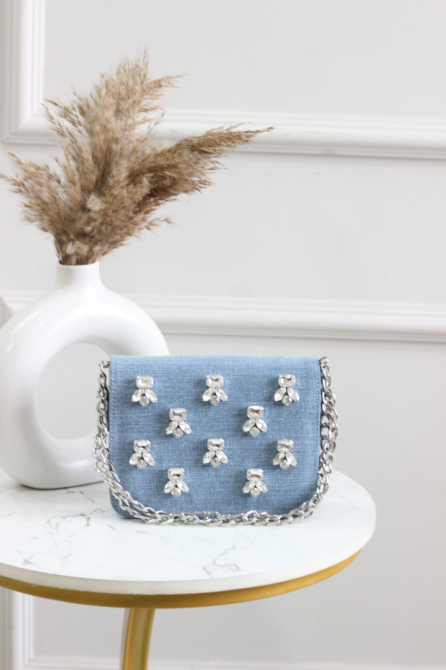 Crystal Dragonfly Denim Flap Bag