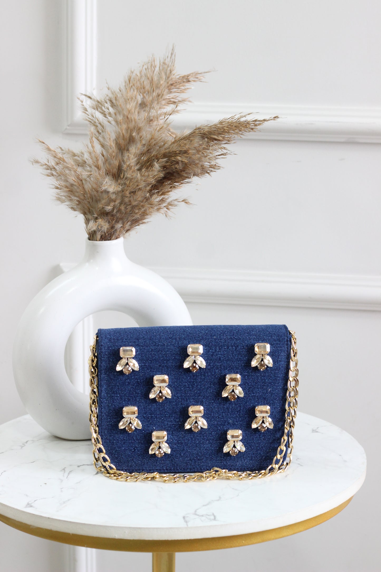 Crystal Dragonfly Denim Flap Bag
