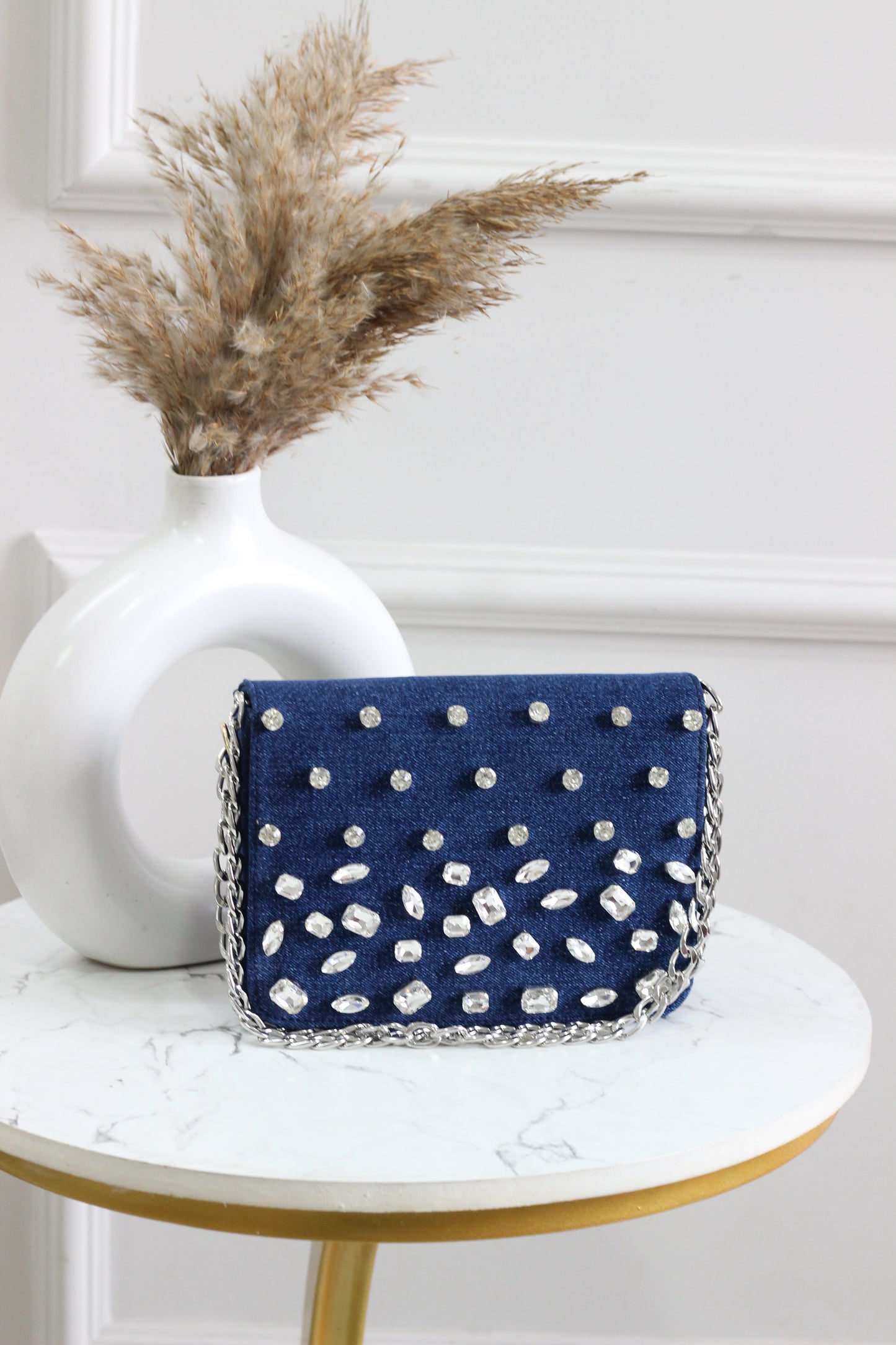 Midnight Sparkle Denim Flap Bag