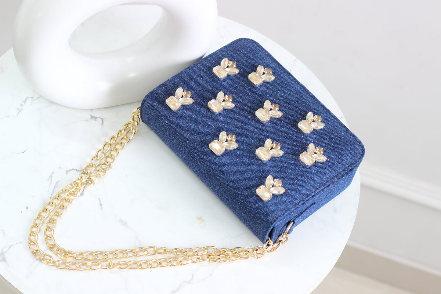 Crystal Dragonfly Denim Flap Bag
