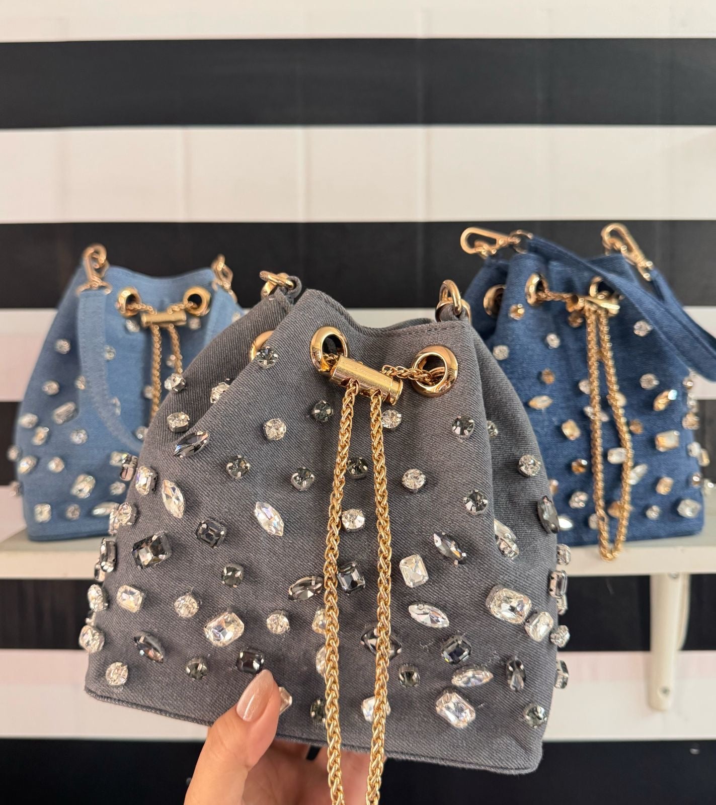 Stone-Embellished Bucket Bags