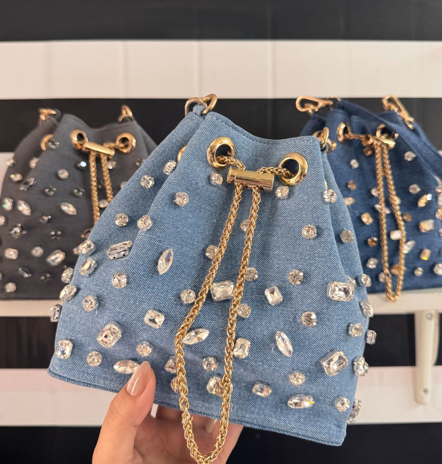 Stone-Embellished Bucket Bags