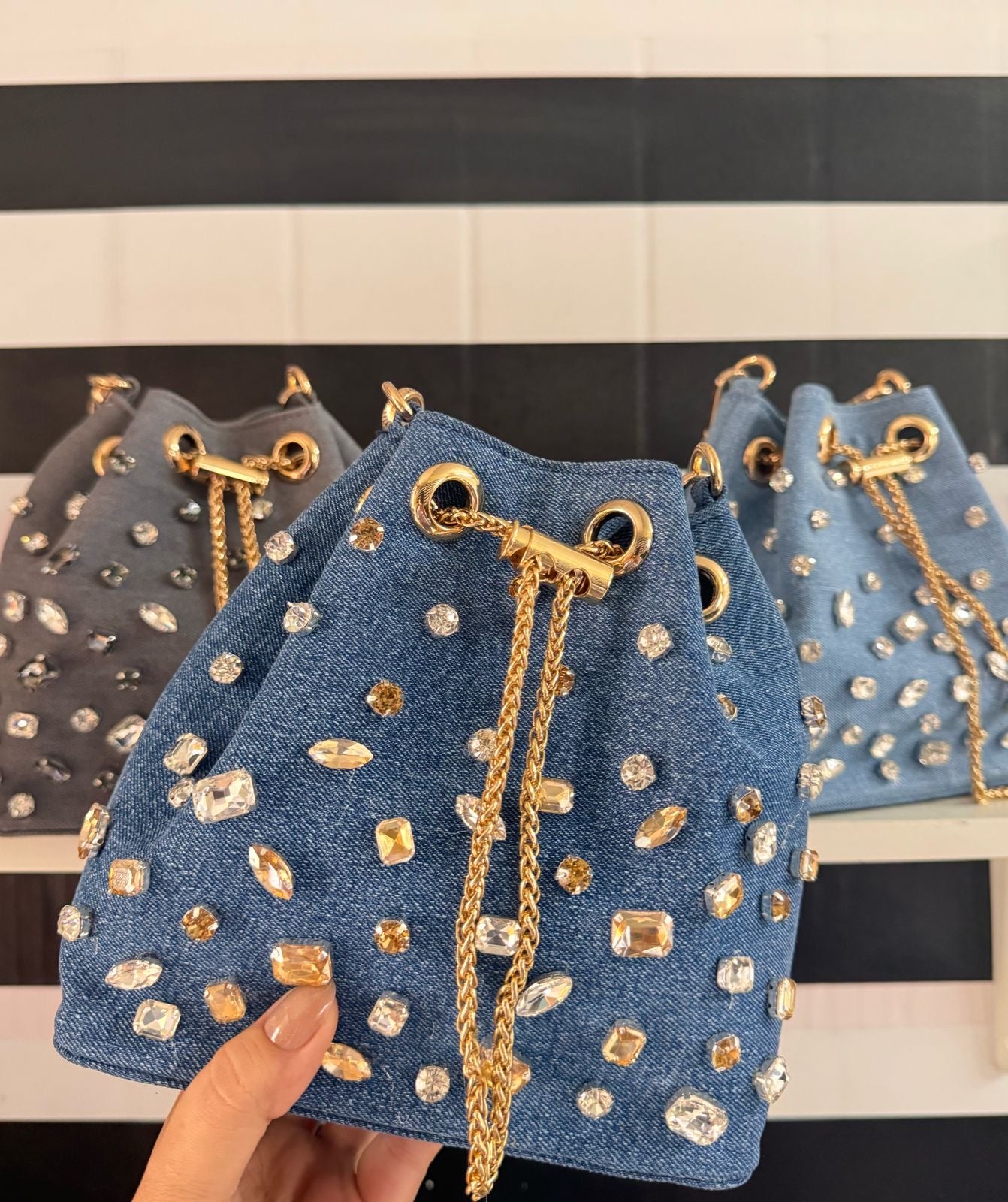 Stone-Embellished Bucket Bags