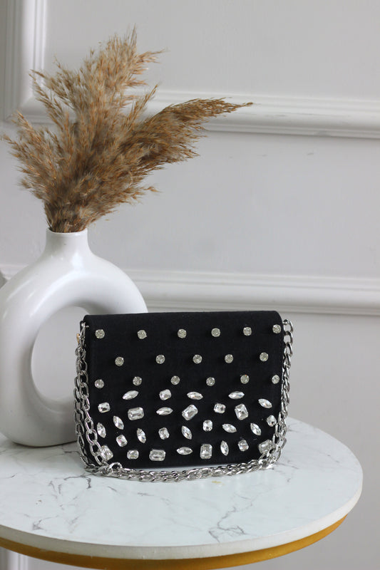 Midnight Sparkle Denim Flap Bag