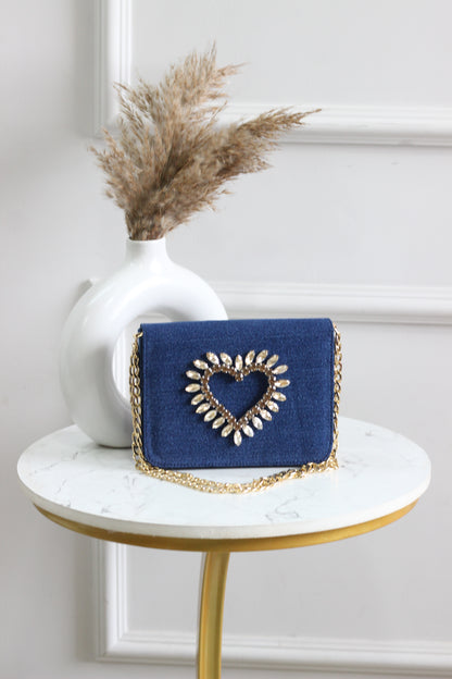 Vibrant Heartbeat Denim Flap Bag