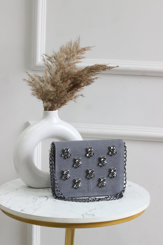 Crystal Dragonfly Denim Flap Bag