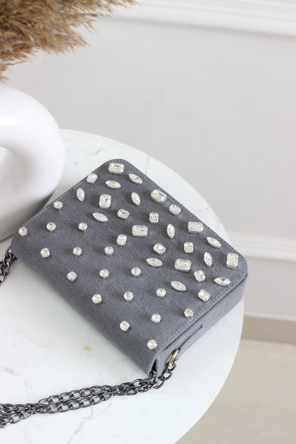 Midnight Sparkle Denim Flap Bag
