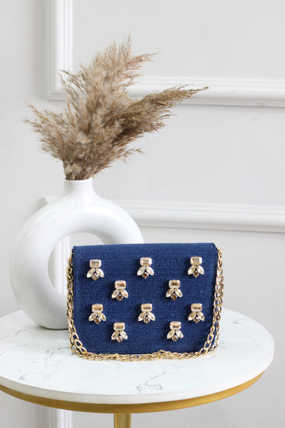 Crystal Dragonfly Denim Flap Bag