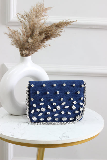 Midnight Sparkle Denim Flap Bag